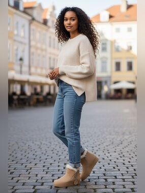 J Slides New in Box Tan Winter Boots with White Faux Fur, Size 7M